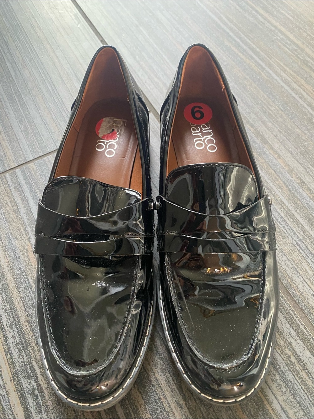 Franco Sarto Black Patent Leather Penny Loafers